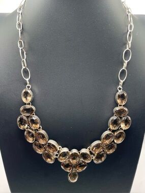 🌑Smoky Quartz-Tone Glass Sterling Overlay Statement Necklace🌑
